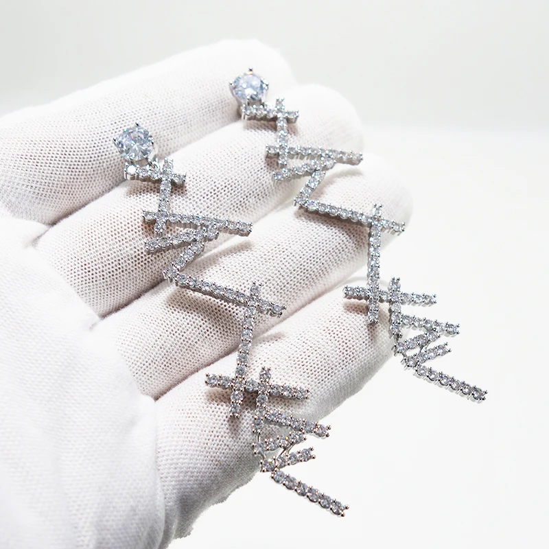 

Luxury CZ Bridal Jewelry Gorgeous Top Quality Cubic Zirconia Pave Long Dangle Wedding Earrings for Brides