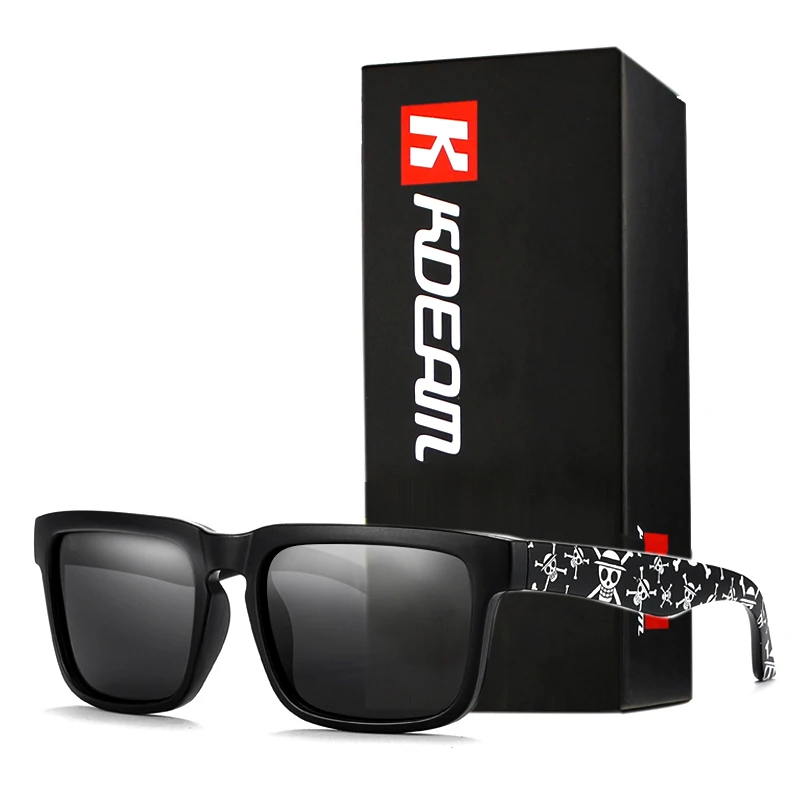 

KDEAM 2023 New Updated Polarized Sunglasses for Men Classic Square Unisex Sport Brand Designer Eyewear Skull Pattern Temples