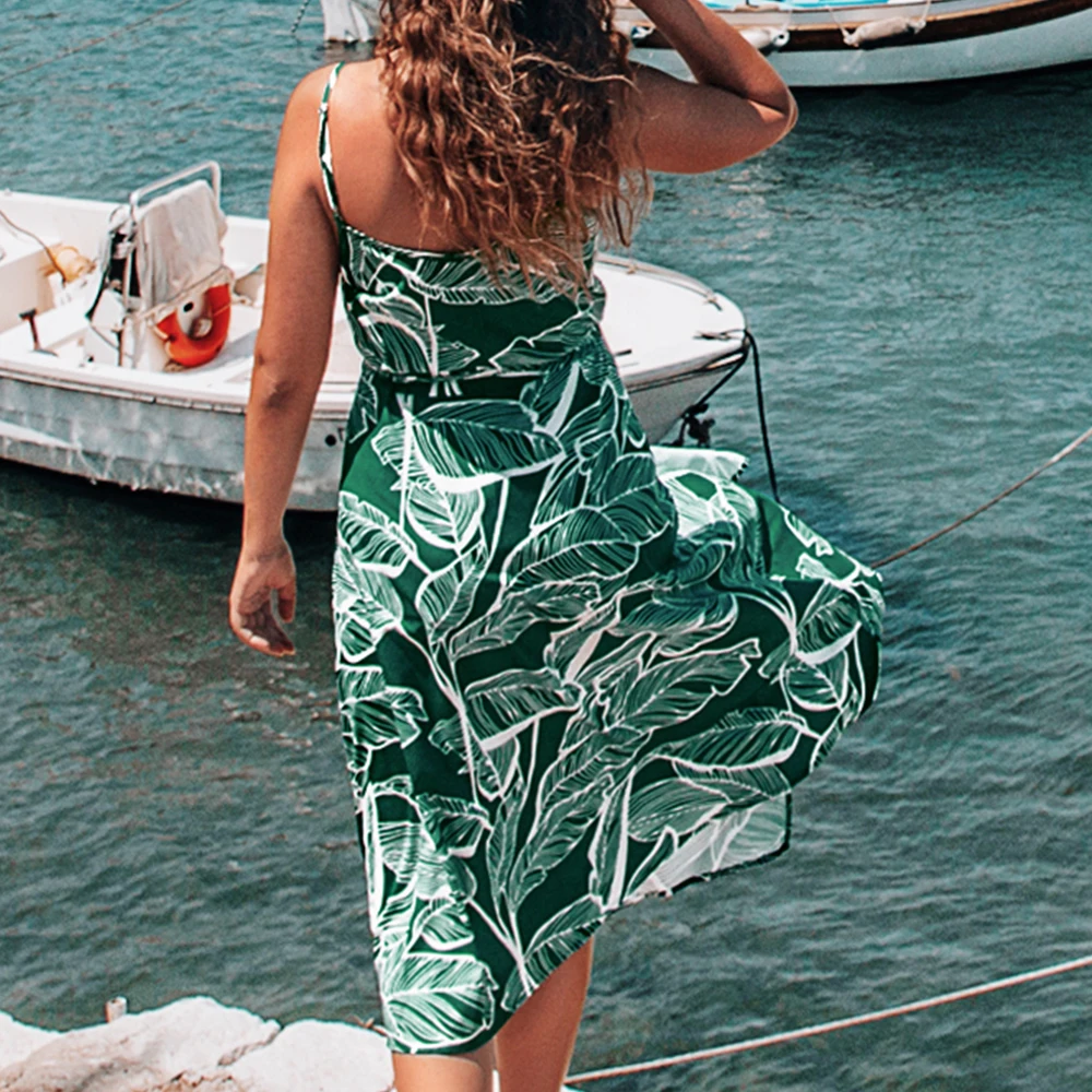 CUPSHE женское длинное платье миди с принтом в виде листочков и v образным вырезом 2020