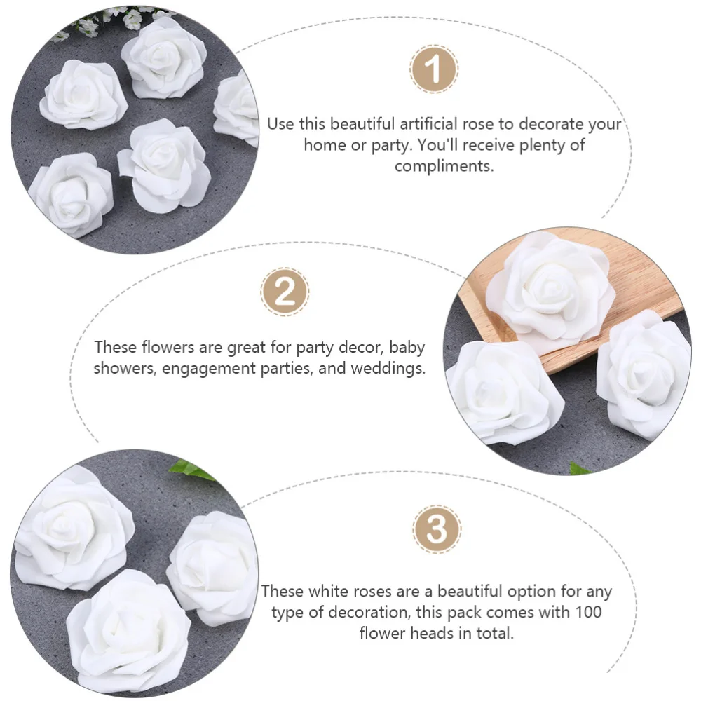 

100pcs Rose Flower Heads Artificial Flowers Head for Decor and DIY Crafts
