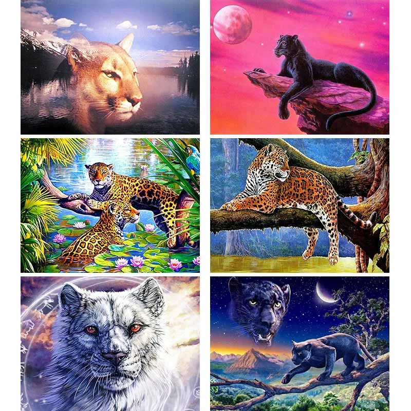 

Полноразмерная квадратная 5d картина из страз «сделай сам», леопардовая животная, алмазная вышивка, Черная пантера, пейзаж, стразы, домашний ...