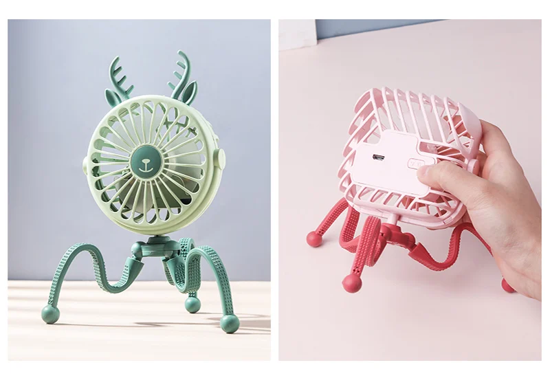 

USB Mini Portable Hanging Octopus Shape Stand Adjustable Handheld USB Charging Fan Cooler For Baby Stroller Student Use 1pc