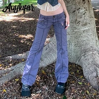 auyiufar solid fairy grunge y2k cargo pants pockets low rise streetwear casual jeans pants aesthetic slim fall trousers for girl