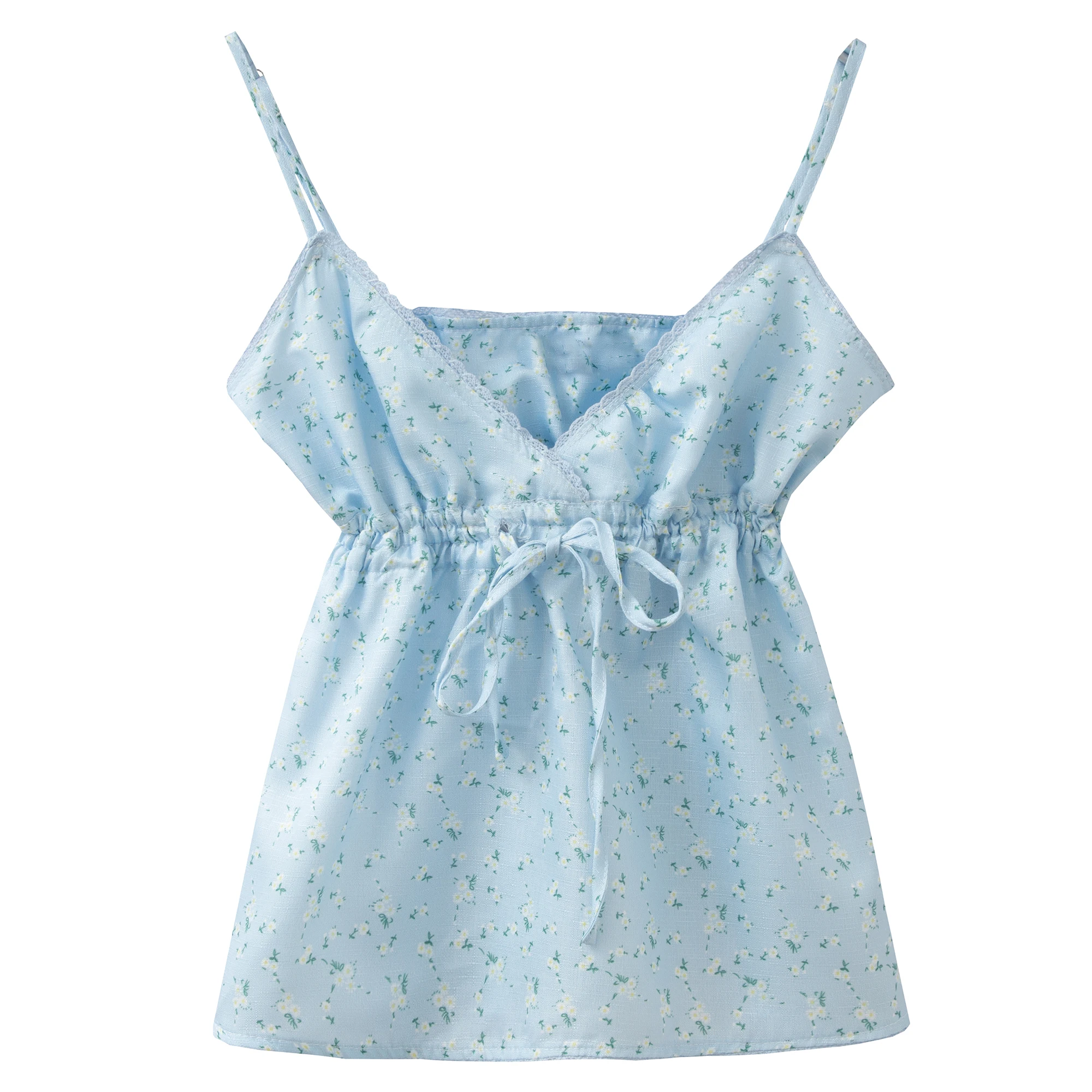 

Women Flower Printed Camis V Neck Sleeveless Blue 2022 Spring Fashion Ladies Backless Tops Soft Girls Casual Crop Top Floral