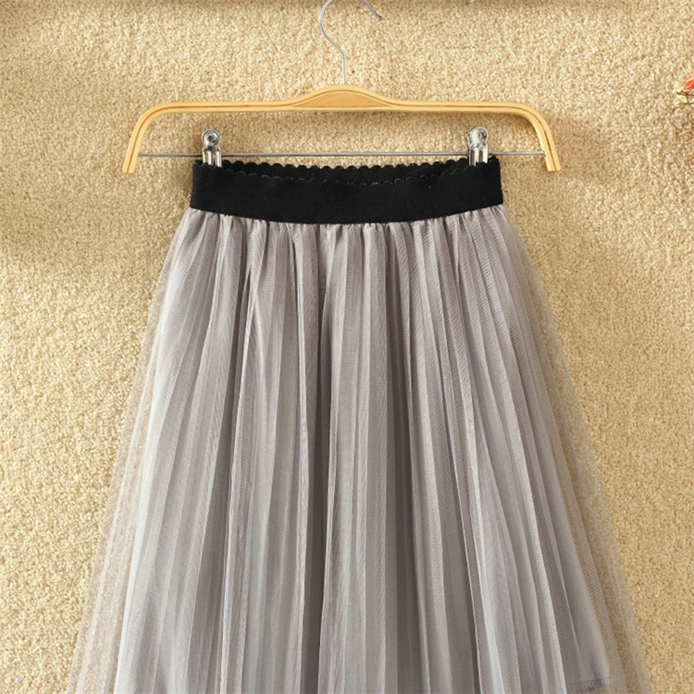 

Skirt Faldas High Waist Largas Women's Jupe Longue Femme Long Korean Fashion Summer Net Yarn Transparent Lace Elegant Commute