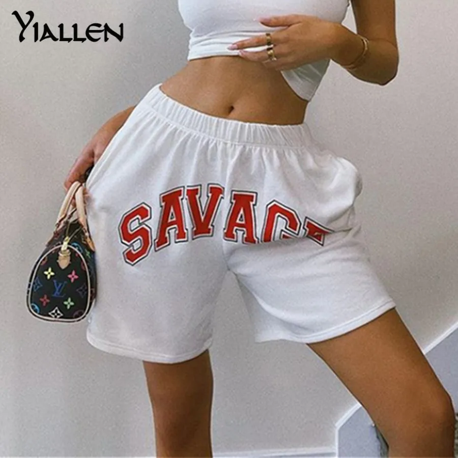 

Yiallen Letter Print High Waisted Shorts Women Sporty Summer Fashion Trend Streetwear Soft Casual Drawstring Fitness Outfits