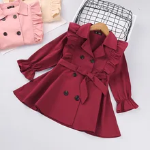2021 Toddler Girls Clothes Autumn Winter Long Sleeve Fashion Trench Coats Children Solid Outerwear with Sashes Costume 2-6Y
