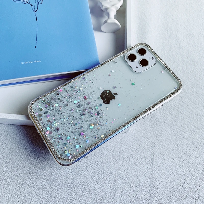 Мягкий прозрачный силиконовый чехол из ТПУ для iPhone 6 6s 7 8 Plus 10 X XS XR 11 Pro Max блестящий