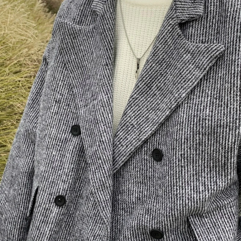 

Men Blends Long Sleeve Turn-down Collar Double Breasted Pockets Loose Autumn Winter New Mens Jacket Wool Japanese Style Harajuku