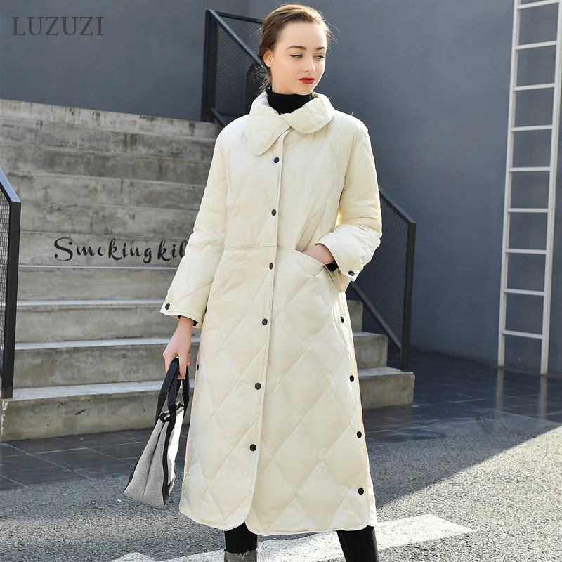 LUZUZI Модный высококачественный Женский пуховик длинный 2019 новая зимняя куртка с