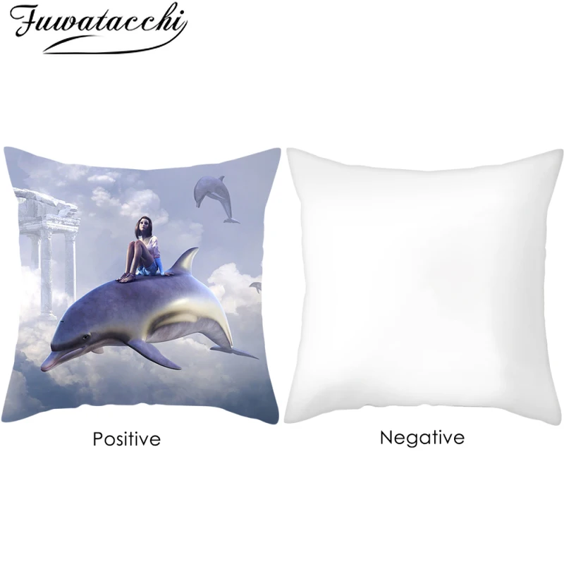 Декоративная наволочка Fuwatacchi с рисунком дельфина яркий морской мир украшение
