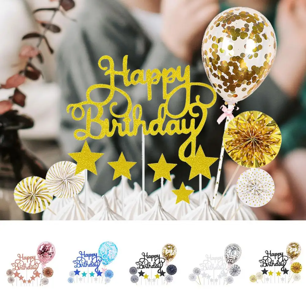 

Birthday Cake Topper Set 1 Set Happy Birthday Cake Decoration Multicolour Cupcake Topper With Confetti Balloon For Happy Birthda