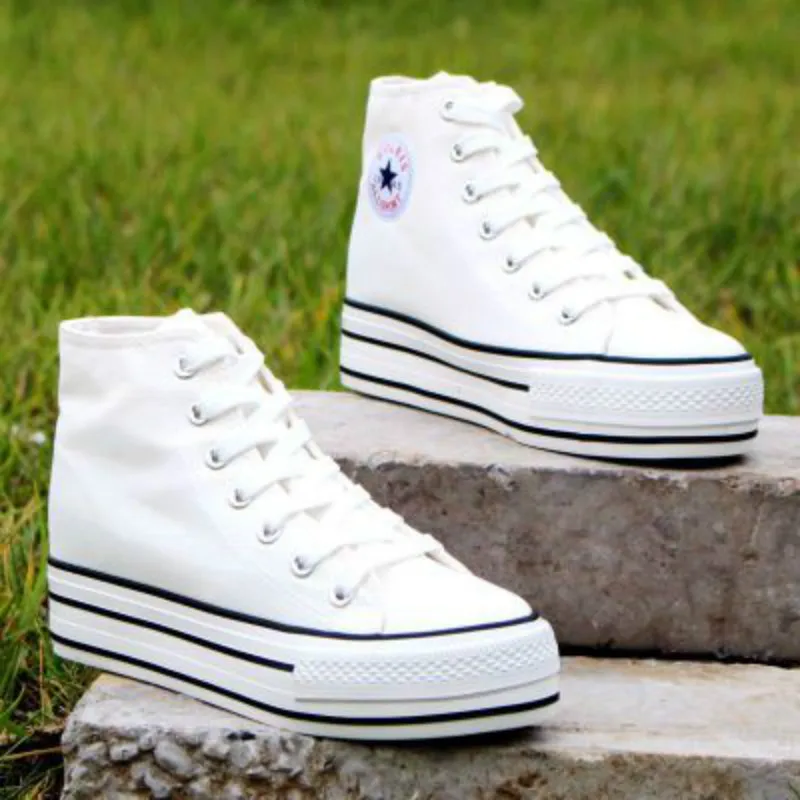 

High-top 5.5cm Platform Canvas Women Shoes Lace-up Ladies Casual Sneakers Outdoor Breathable Leisure Footwear Woman Shoes