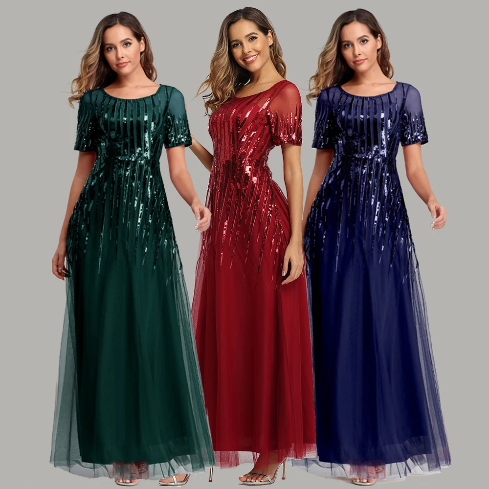 Сверкающие бордовые вечерние платья с блестками в полоску трапециевидной формы