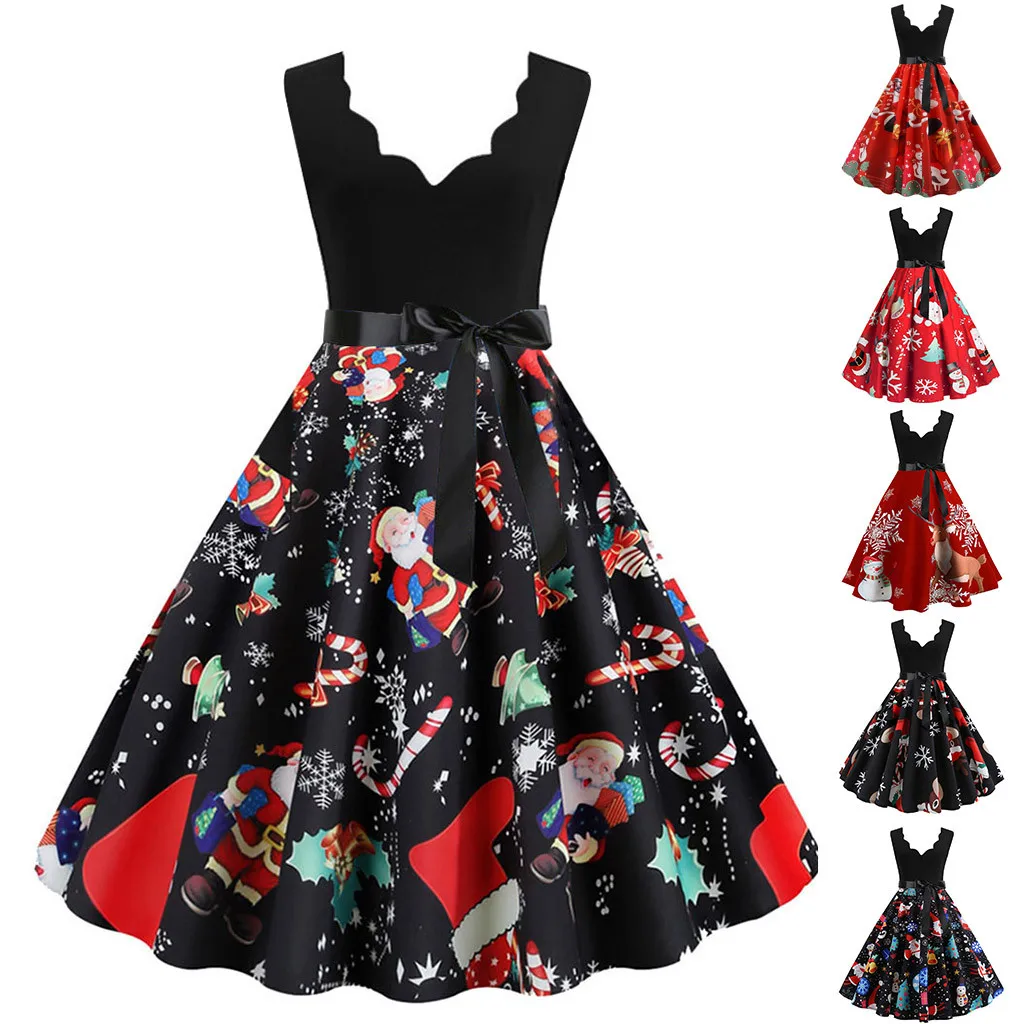 Женское платье с рисунком повседневное рождественское без рукавов вечернее