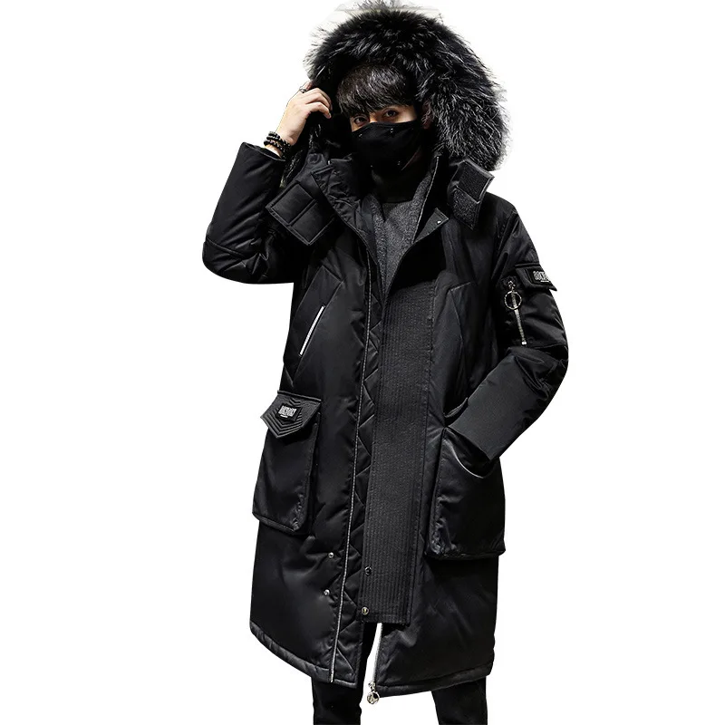 

heavy knee-high hair grows in winter 2020 new men down jacket collar hooded thickening warm white duck down jacket