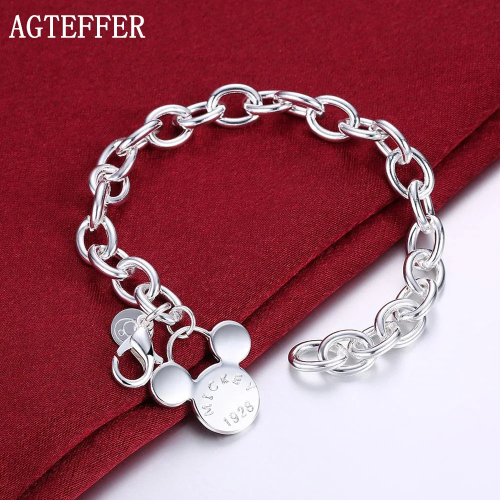 

AGTEFFER 925 Sterling Silver Bracelet Love Michelle Pendant Bracelet Female Charm Engagement Party Wedding Fashion Jewelry