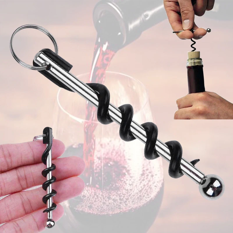 

1pc Portable Easy Wine Corkscrew Stainless Steel Wine Opener With Ring Double Hinged Outdoor Keychain Bottle Opener Kitchen Tool