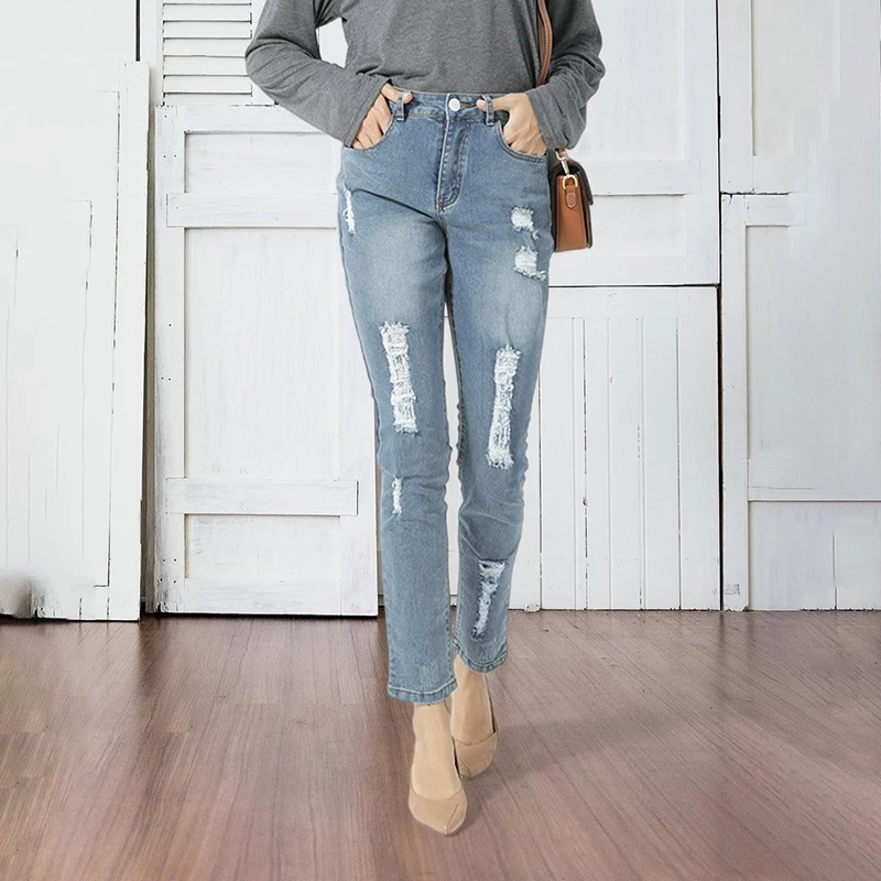 

Женские джинсы, рваные джинсы стрейч с дырками, женские узкие брюки с высокой талией, брюки со средней посадкой для женщин, уличная одежда