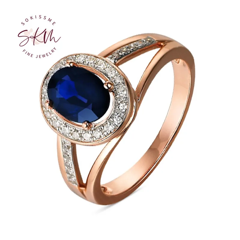 

SKM винтажные сапфировые кольца для женщин 14 к 18 К розовое золото Овальный дизайн обещание Роскошные ювелирные украшения