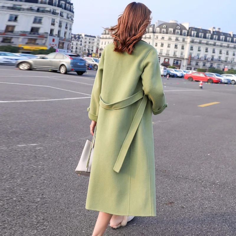 Женское шерстяное пальто с поясом длинная куртка-ветровка большого размера