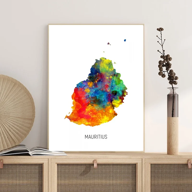 

Карта Маврикия Акварельная Художественная печать холст плакат