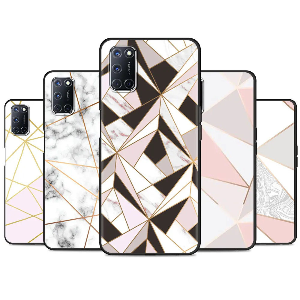 Чехол для телефона с геометрическим рисунком под мрамор Oppo A53 A52 A55 A93 A94 A74 4G 5G Reno3
