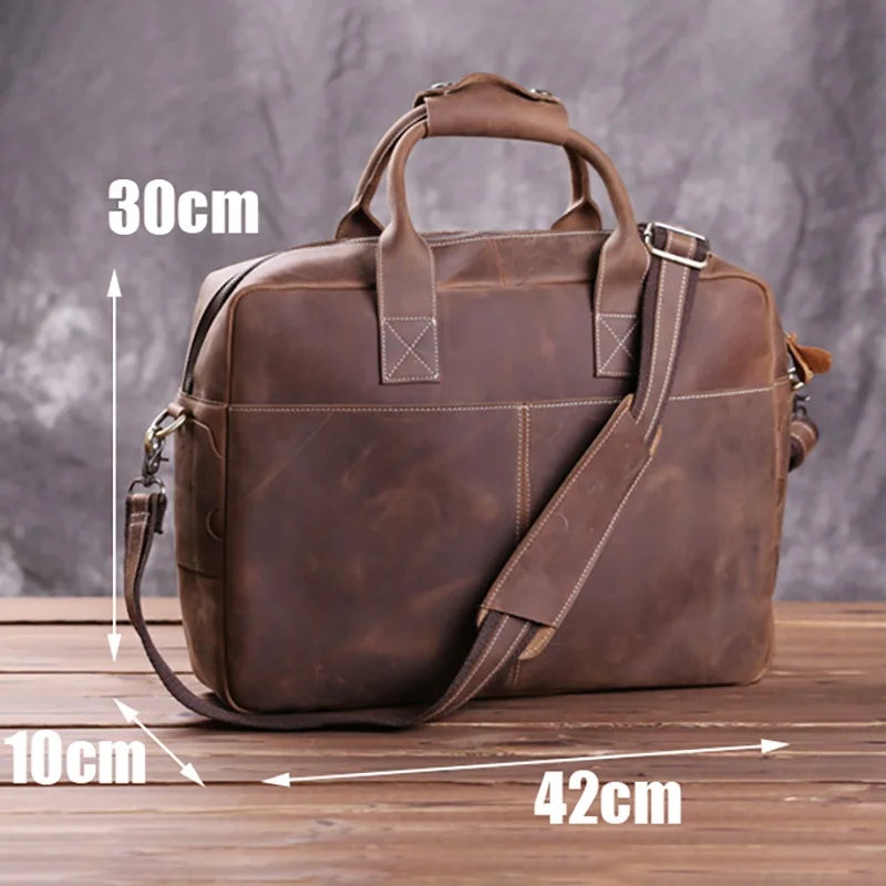 AETOO Leather handbag vintage handmade horse leather men's bag business 14 inch computer briefcase |