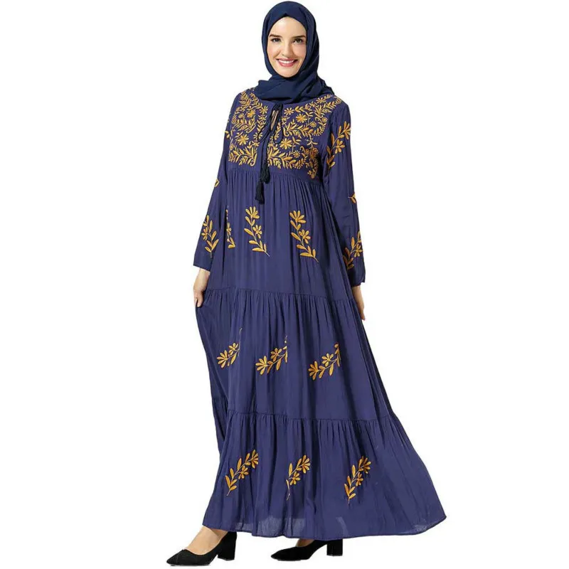 Большой размер Женская Мода Цветочная вышивка большое свободное арабское