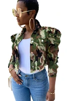 printing short coats street wear women camouflage autumn newest ladys ripped turn down collar single breasted denim jackets