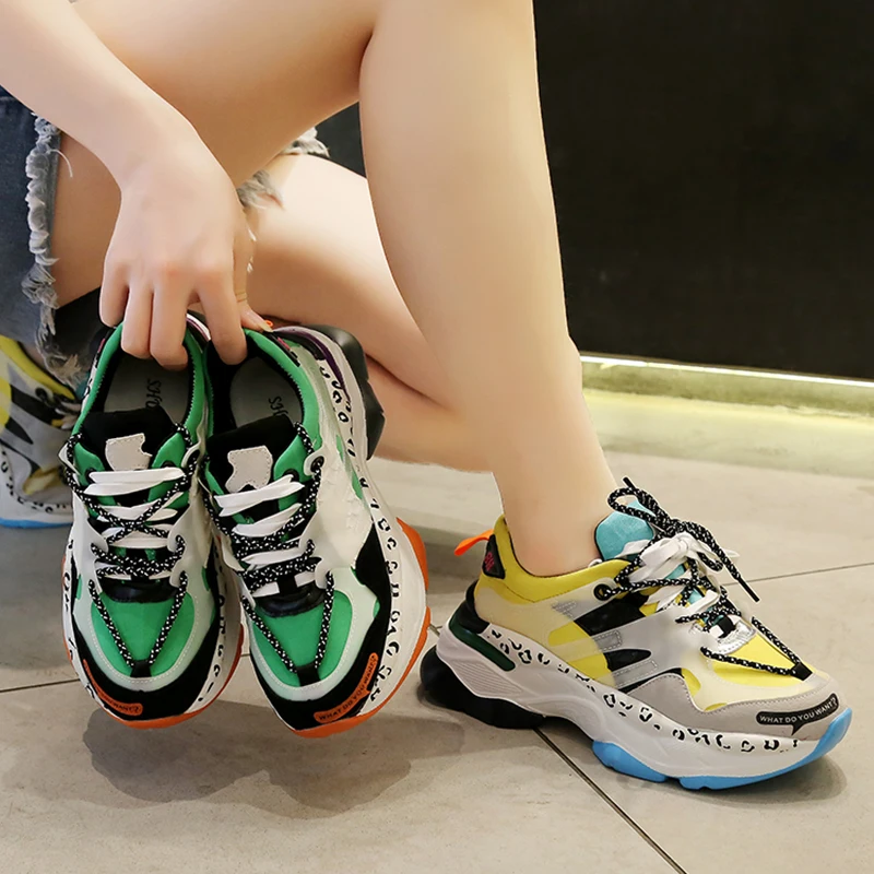 Кроссовки женские массивные Вулканизированная подошва толстая дышащие