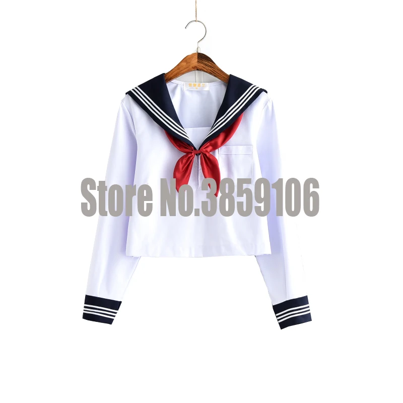 Long Sleeve Top UPHYD японская школьная форма Аниме COS костюм моряка Белый Топы+ галстук юбка JK темно стиль студентов Одежда для девочек - Цвет: Long Sleeve Top