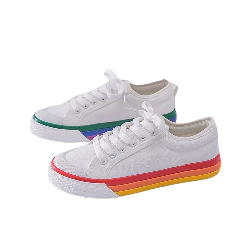 

2021spring New Rainbow Canvas Shoes Female Color Matching White Shoes All-match Student Casual Shoes Mandarin Duck Women's Shoes