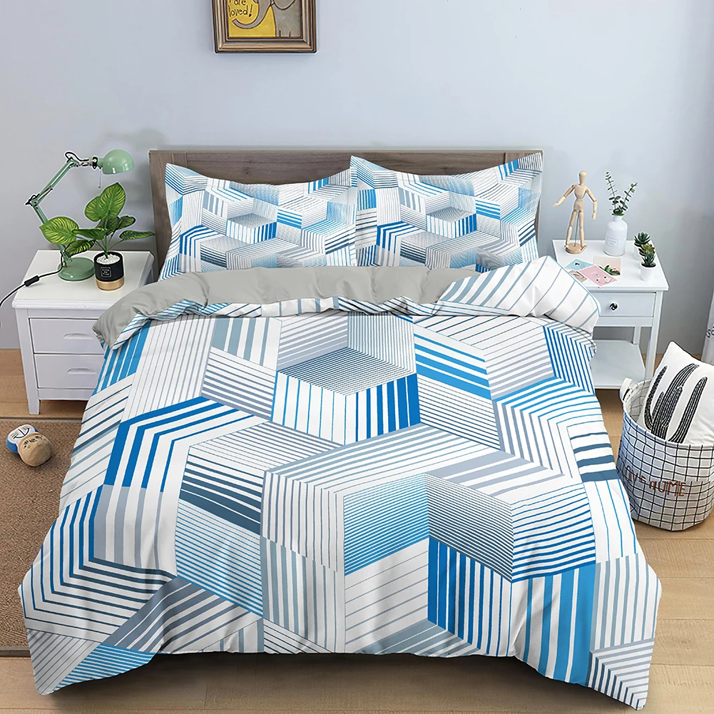 

Dimensional Solid Geometry Print Duvet Quilt Cover Pillowcase Single Double Queen/King Full Size Bedding Zipper Closure 2/3Pcs