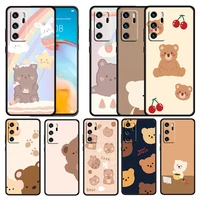 cartoon brown bear cute for huawei p50 p40 e p30 p20 p10 p9 p8 pro lite mini 5g soft tpu silicone black phone case cover