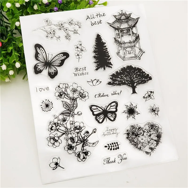 

Tower Butterfly Peach Blossom Crafts Silicone Transparent Seal Hand Account DIY Scrapbook Cards Album Decorative Embossing Stamp