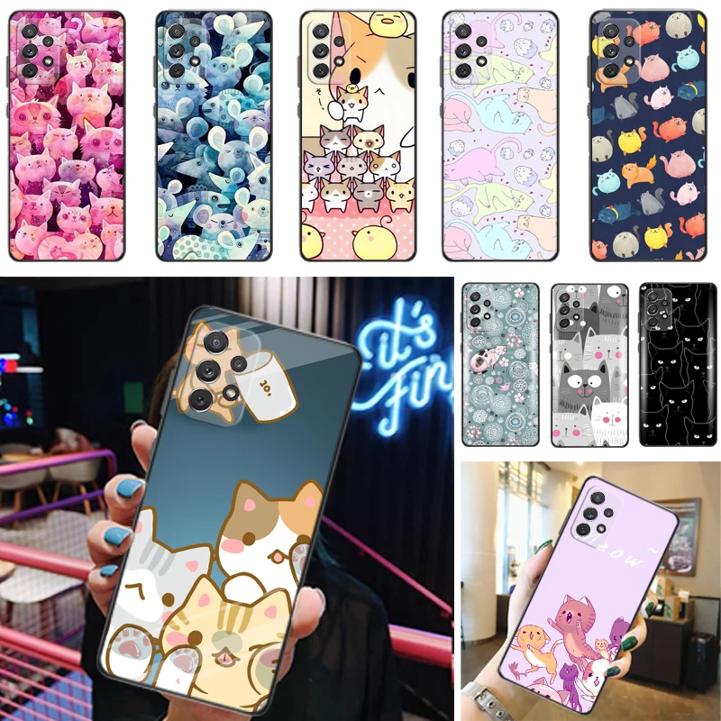 

Cats Hey Buddy Human Friends Color Painting Phone Case For Samsung Galaxy A52 4G 5G A72 Cases Back Cover Funda