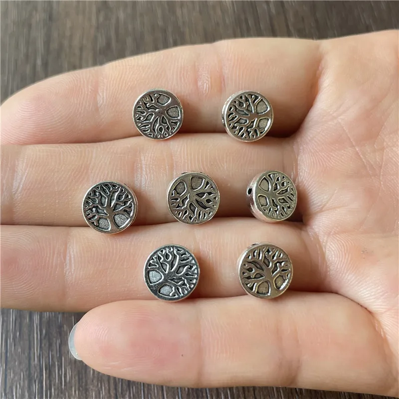 

120pcs round piece tree of life perforated connector beads for jewelry making DIY bracelet necklace accessory material