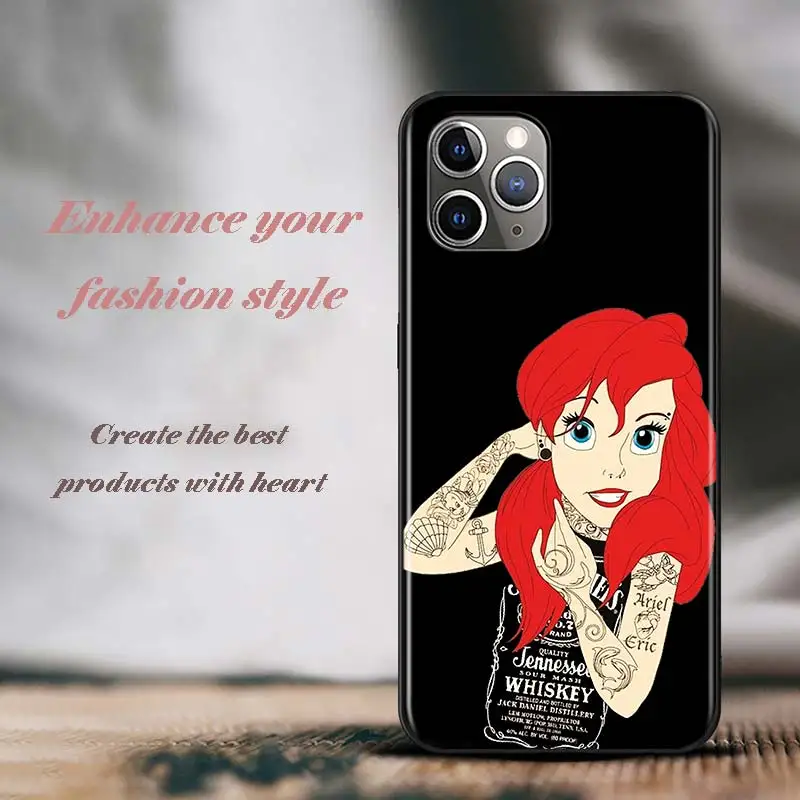 For Apple iPhone 12 11 Pro Max mini Case Disney Princess Tattoo For iPhone Max XR X 8 7 6 Plus 5S SE Black Phone Case