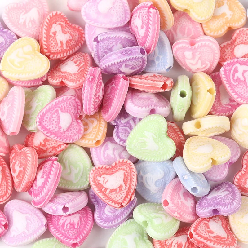 

50pcs Plastic Peach Heart Printed Animal Washing Material Beads For Jewelry Making Diy Necklace Bracelet Decoration