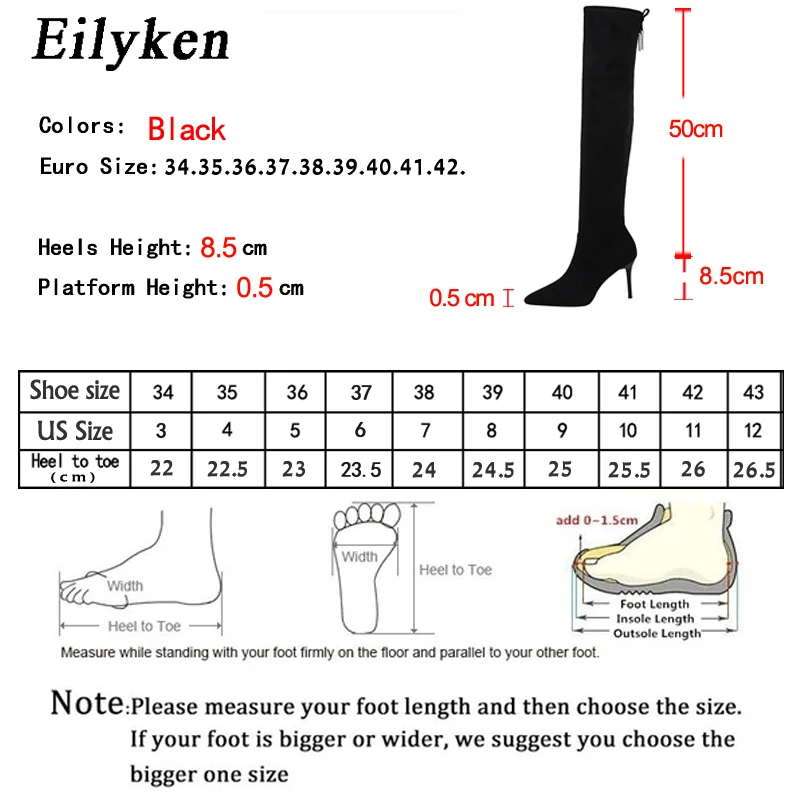Женские теплые плюшевые ботфорты EilyKen зимние высокие сапоги из флока с острым