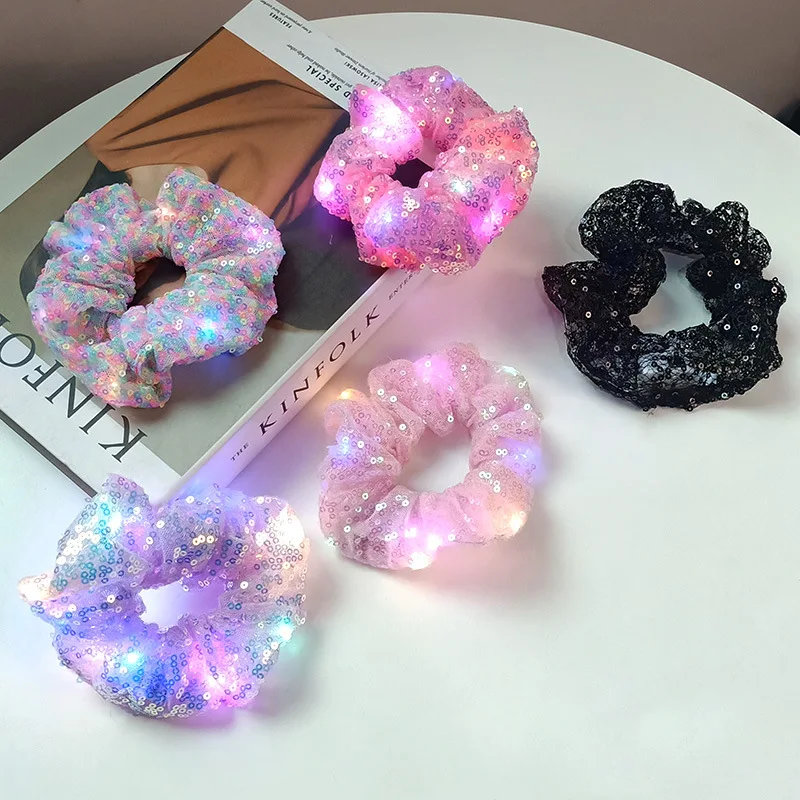 

Women Led Luminous Hair Bands Scrunchies Girls Headwear Hair Rope Simple Head Wrist Band Rings Rubber Band Hair Accessories