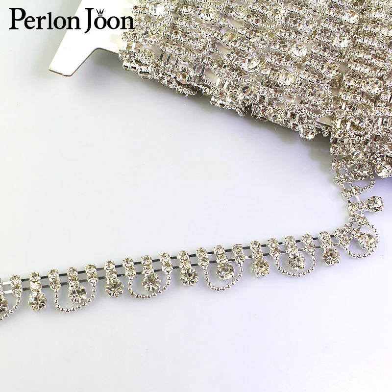 1 ярд полукруглые волнистые Стразы с отделкой кристаллами серебряная