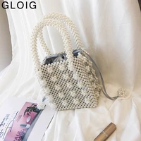 hollow out fashion beading women clutch purse flower pearl handmade style bucket design handbags with evening bags wallets