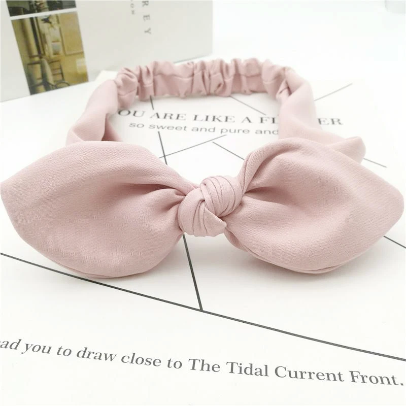style 2 pink Одноцветный ободок с заячьими ушами для женщин, завязанный бантом, повязка для волос, женский эластичный ободок для волос с заячьими ушками, головной убор, аксессуары для волос - Цвет: style 2 pink