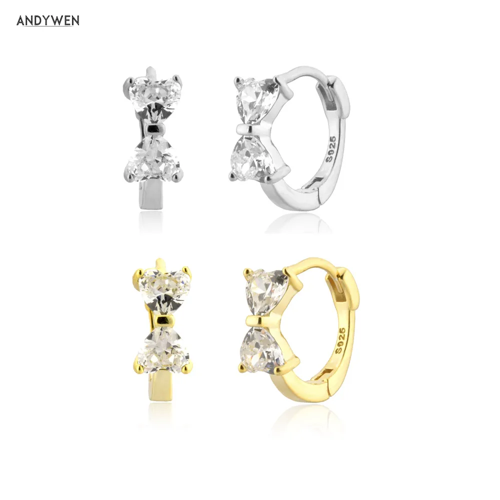 

ANDYWEN, кольца для пирсинга Huggies из стерлингового серебра 925 пробы с золотым бантом, 9 мм, тонкая, искусственная кожа, подарок, роскошные ювелирн...