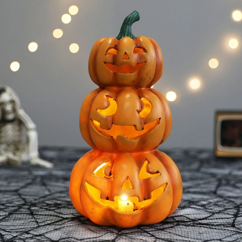 

Halloween Pumpkin Lantern Portable Stacked Pumpkins Glowing Light for Halloween Party Haunted House Home Bar Decor