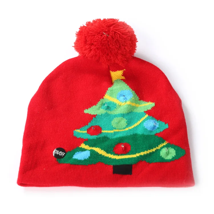 TREE RED Светодиодный головной убор на Рождество, вязаная шапка Санта Клауса для детей и взрослых, тёплая шапка с рисунком елки и снежинок, новогодняя и Рождественская вечеринка - Цвет: TREE RED