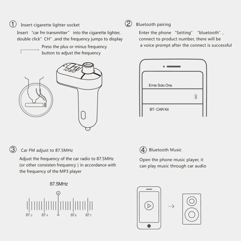 Автомобильный комплект Acespower FM передатчик Bluetooth плеер зарядное устройство с