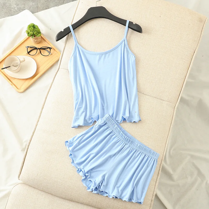 

Summer new modal camisole sexy pajamas two-piece set thin loose shorts multicolor large size pajamas set home service womens
